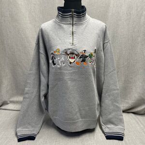 Vintage 1998 Looney Tunes Pullover Sweatshirt Warner Bros. Medium Grey 1/4th Zip